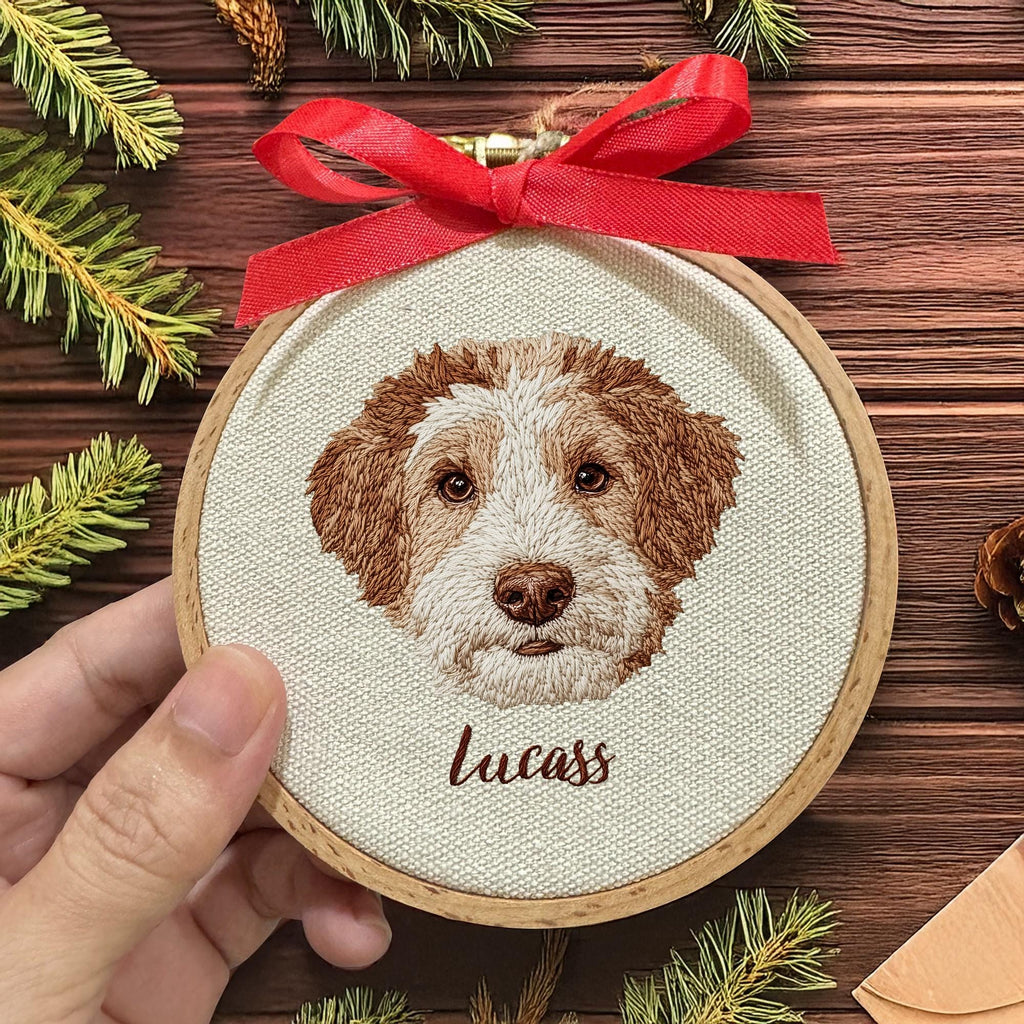 Embroidered Dog Ornament With Photo & Name, Christmas Gift For Pet Lovers