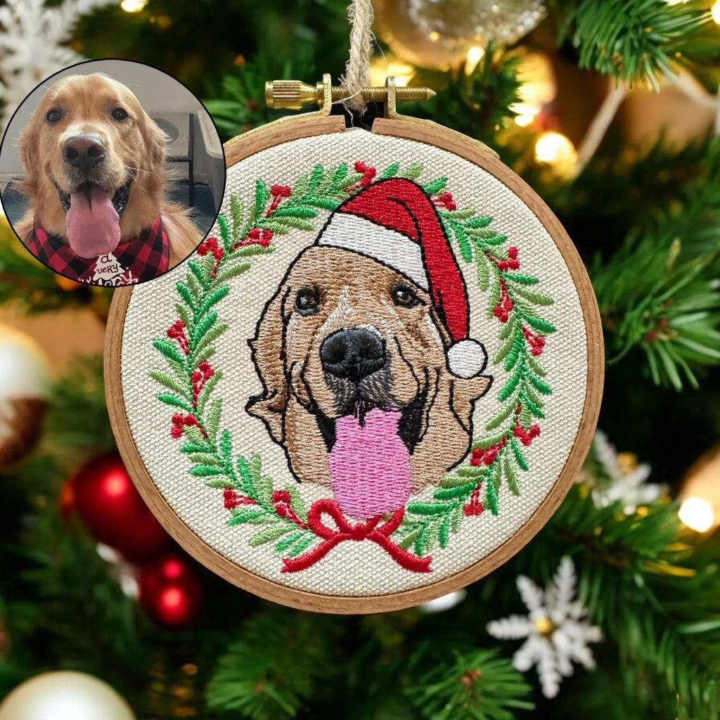 Christmas Embroidered Cat Picture Ornament, Custom Dog Ornament