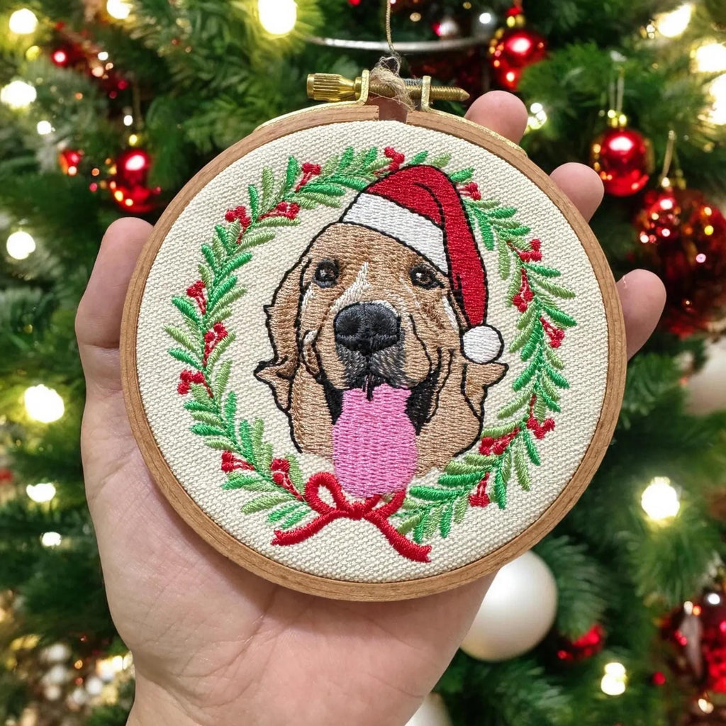 Christmas Embroidered Cat Picture Ornament, Custom Dog Ornament