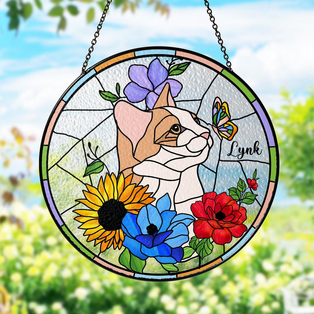 Pet Glass Suncatcher, Personalized Dog And Cat Portrait, Unique Pet Memorial Gift