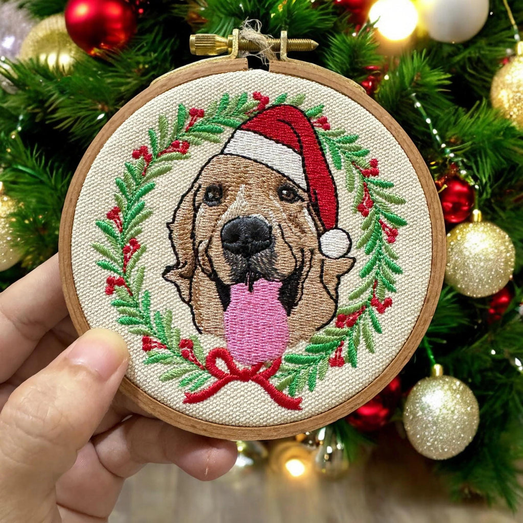 Christmas Embroidered Cat Picture Ornament, Custom Dog Ornament