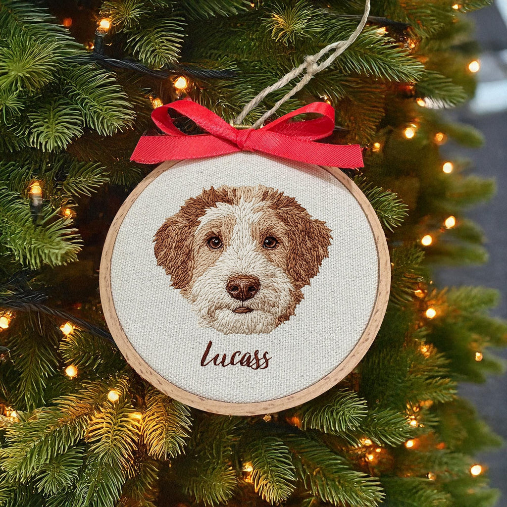 Embroidered Dog Ornament With Photo & Name, Christmas Gift For Pet Lovers