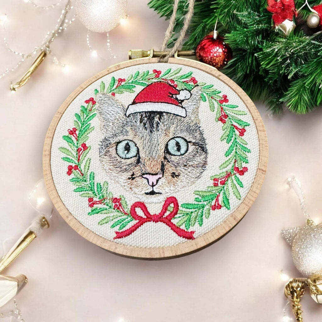 Christmas Embroidered Cat Picture Ornament, Custom Dog Ornament