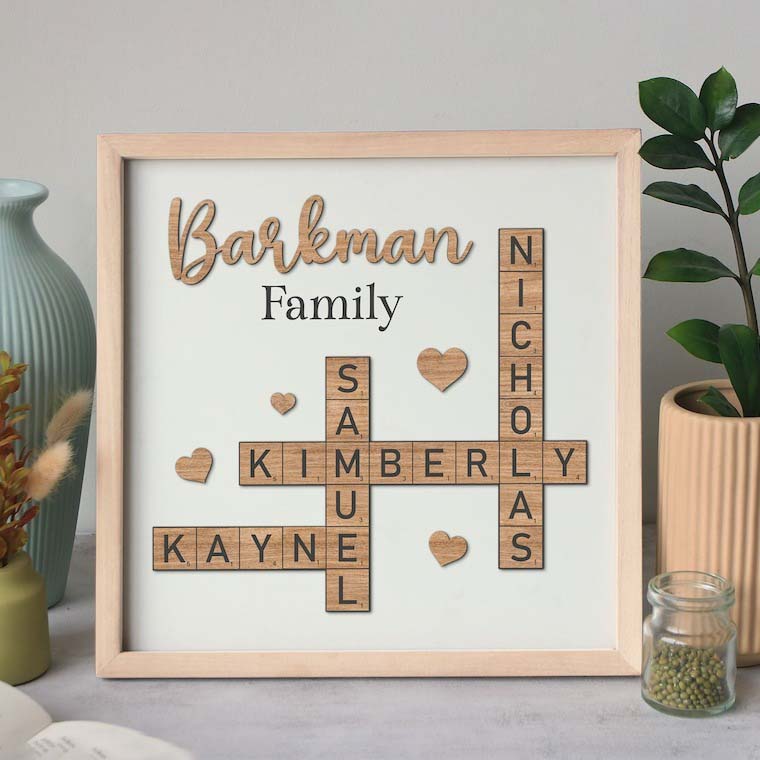 Personalized Family Name Sign, Crossword Scrabble Wooden Sign