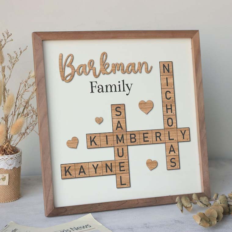 Personalized Family Name Sign, Crossword Scrabble Wooden Sign