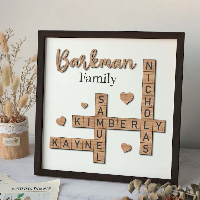 Personalized Family Name Sign, Crossword Scrabble Wooden Sign