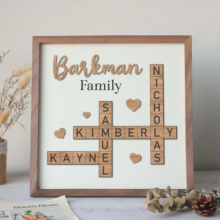 Personalized Family Name Sign, Crossword Scrabble Wooden Sign