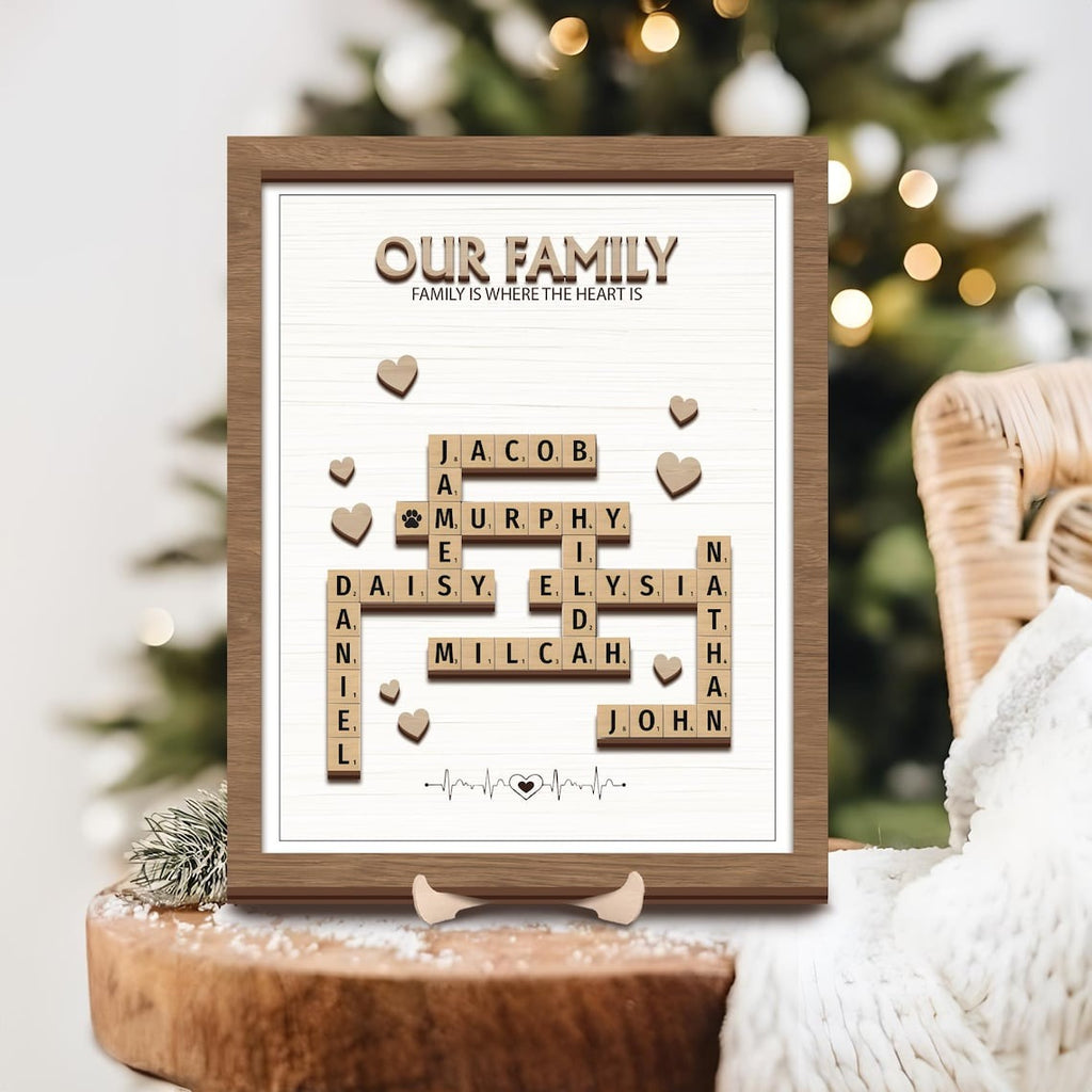 Personalized Scrabble Puzzle Sign, Grandkids Crossword Scrabble Wooden Sign